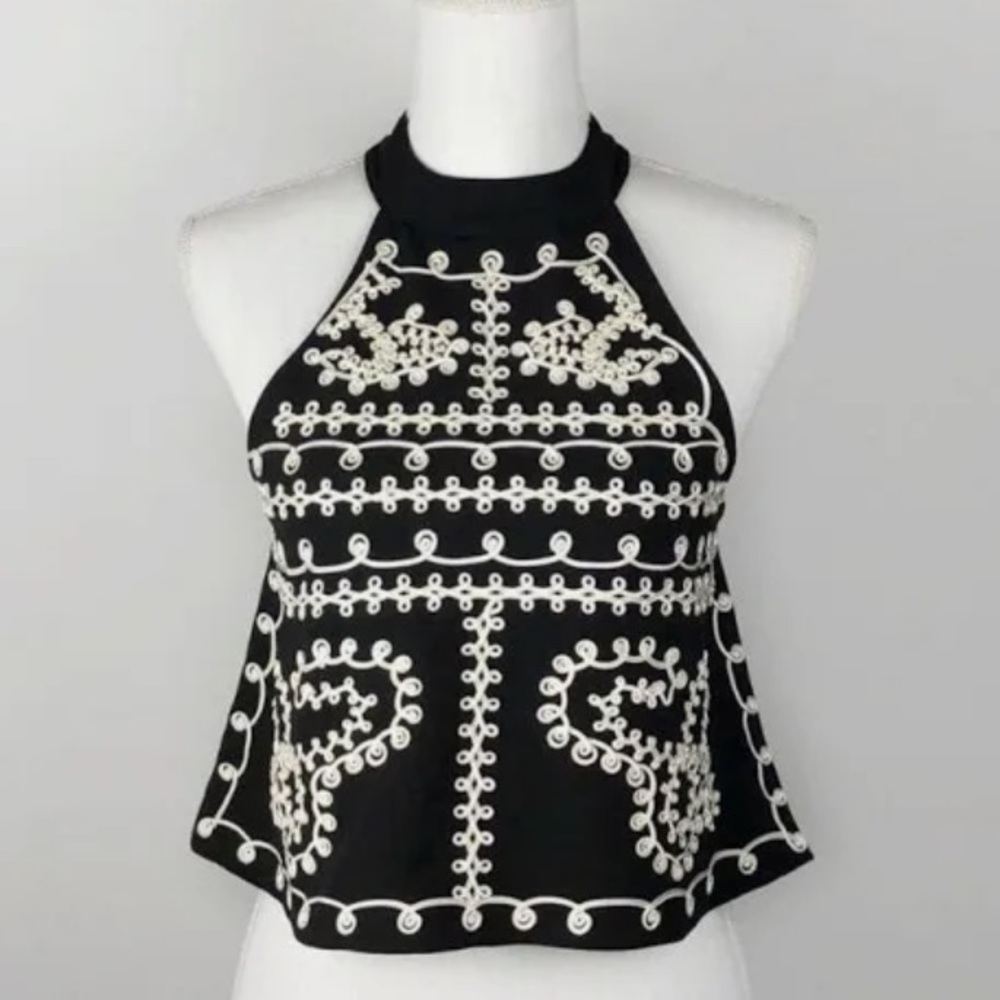 Millau (LF) Black Embroidered Halter Top